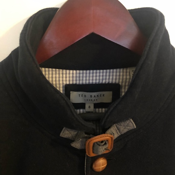 Ted Baker Navy Blue Cotton Sweater Jacket w/ Leather Buttons - Picture 5 of 9